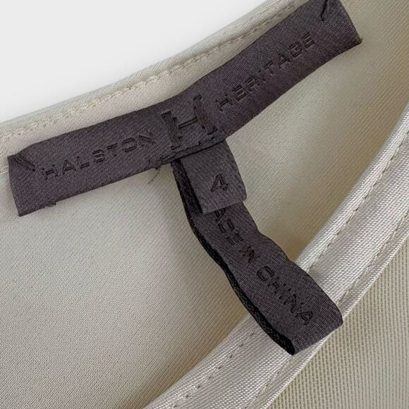 Halston Heritage Mesh Ribbon Sleeveless Peplum Top in Cream Women’s Size 4 - Picture 6 of 8